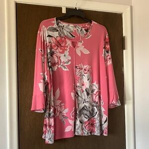 Allison Daley Pink Floral Keyhole Tunic 3X